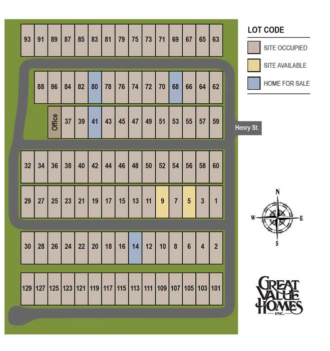 Northwood Village Plat Map- New London WI Manufactured Homes Neighborhood - Great Value Homes
