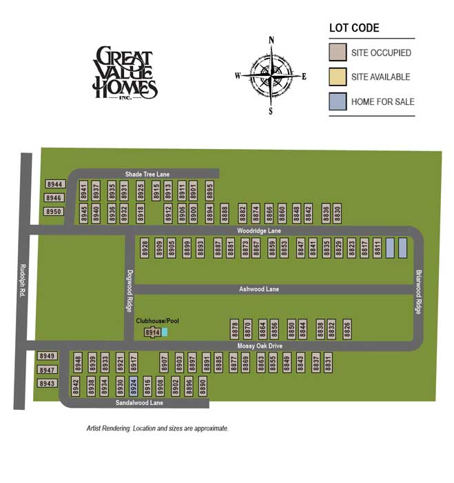 Cedarwood Village Plat Map- Menomonee WI Manufactured Homes Neighborhood - Great Value Homes