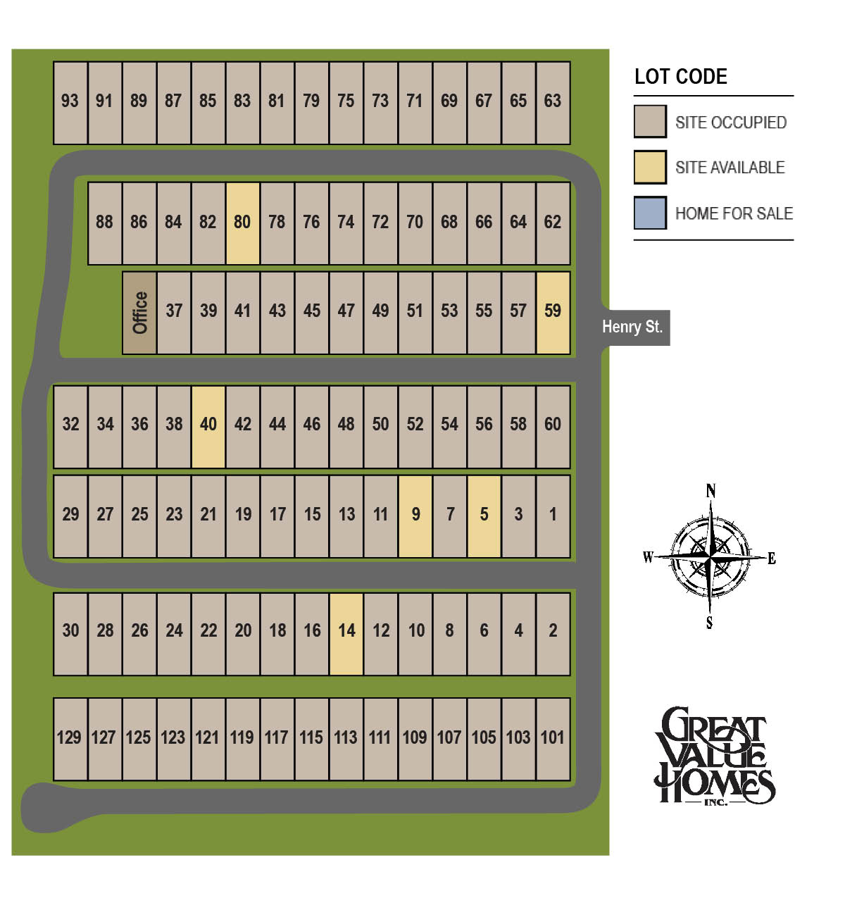 Northwood Village Plat Map- New London WI Manufactured Homes Neighborhood - Great Value Homes